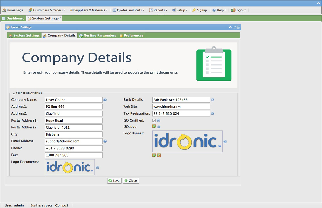 Ecran configurare CutQuote